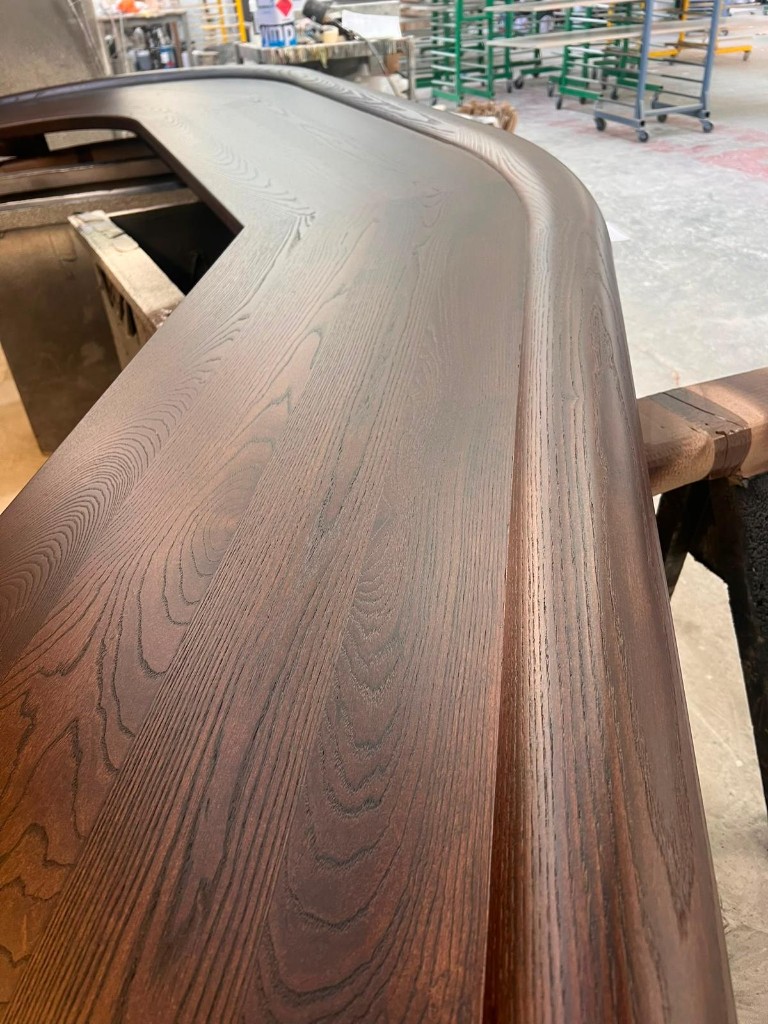 Update 17 September — dark-stained curved bar top ready for fit