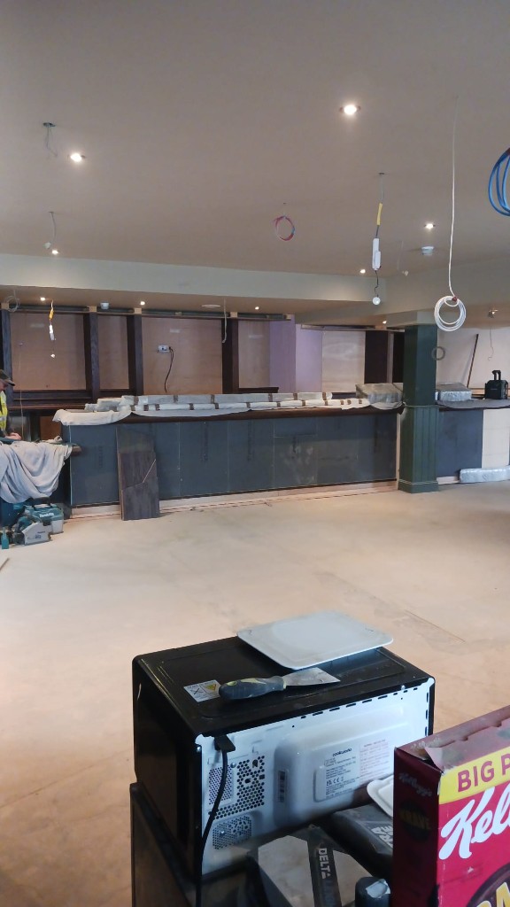 Update 17 September — installed bar counter and back-bar framing