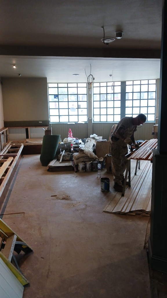 Update 17 September — wall panelling and seating joinery in progress