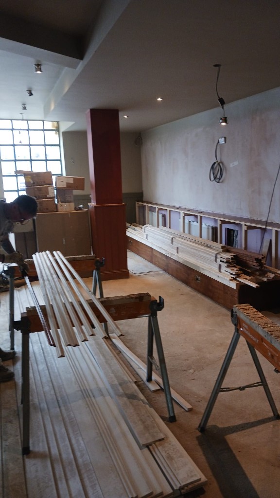 Update 17 September — timber mouldings and banquette base underway