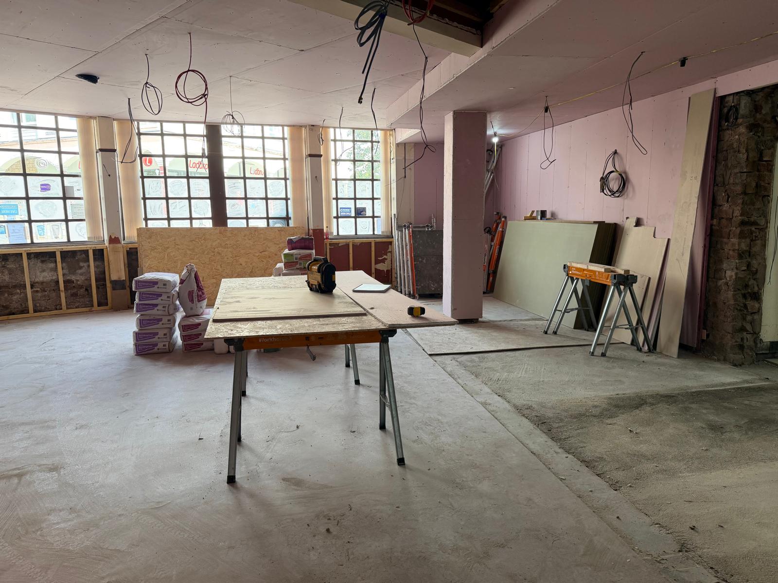 Update 24 July — boarded walls, hanging circuits and window bay